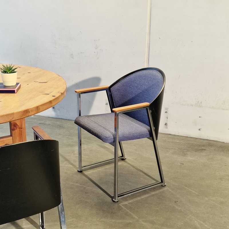 [p311] Stol Blå Krom Træ