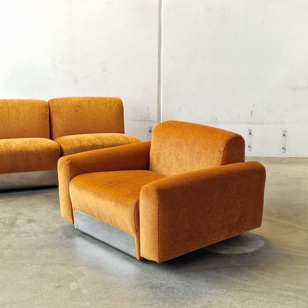 Lænestol varm gul/orange/ stål