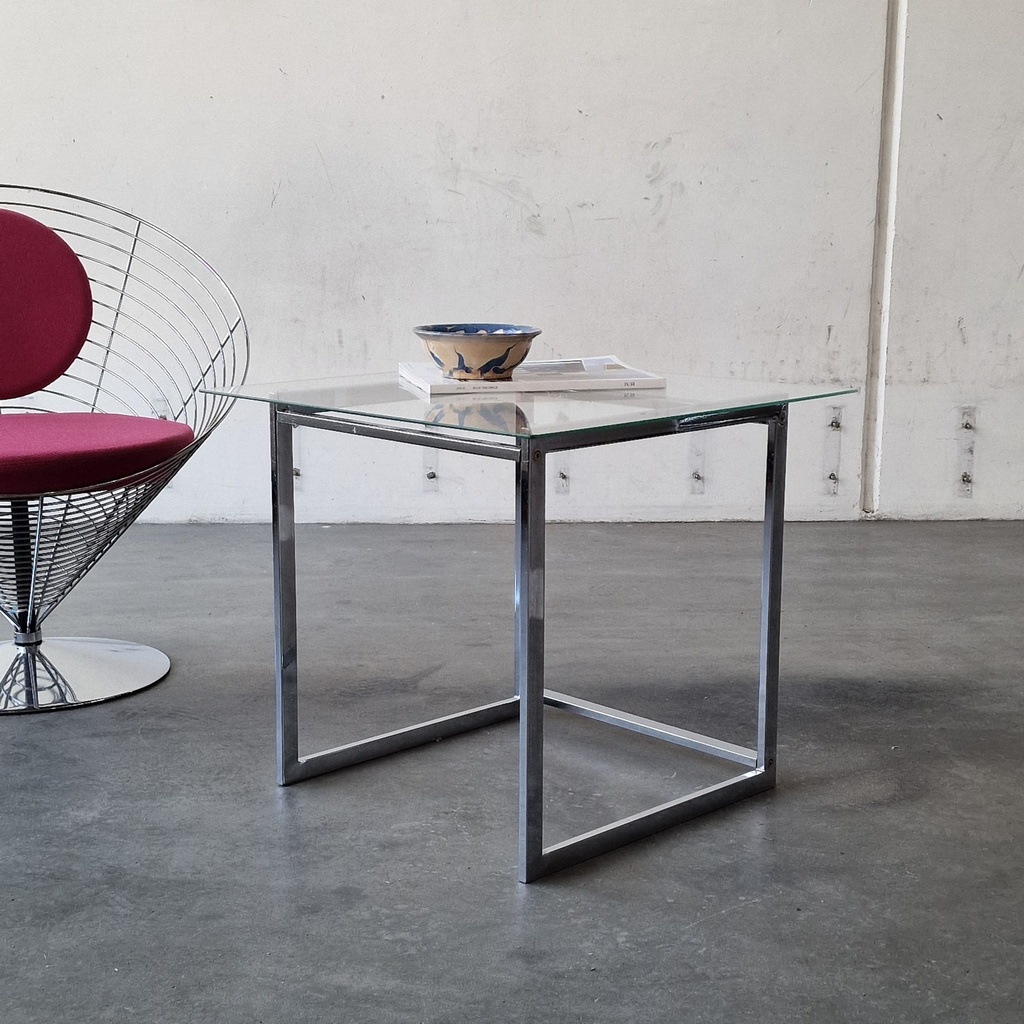 Sofabord glas og kromstel 