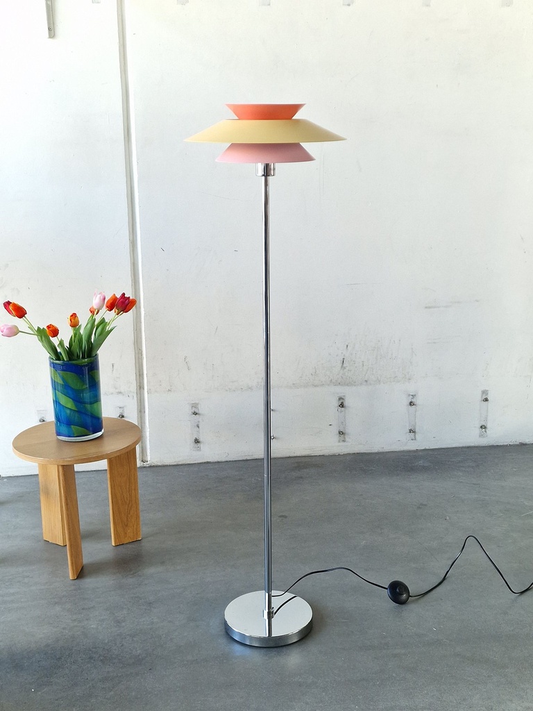 Stander lampe solgul/ lyserød m. krom stel