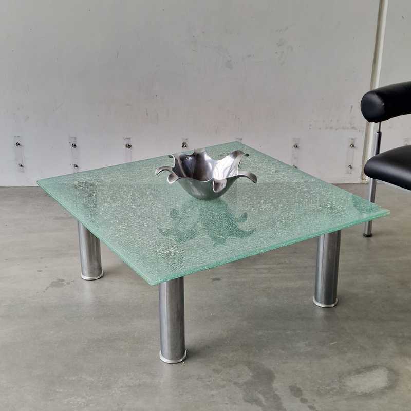 [p2548] Sofabord med krom og glas